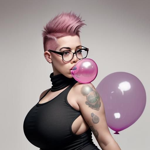 Punk Woman Blowing Bubblegum in Cyberpunk Style