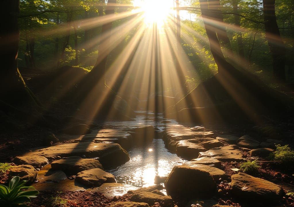 Sunlit Spring in Forest