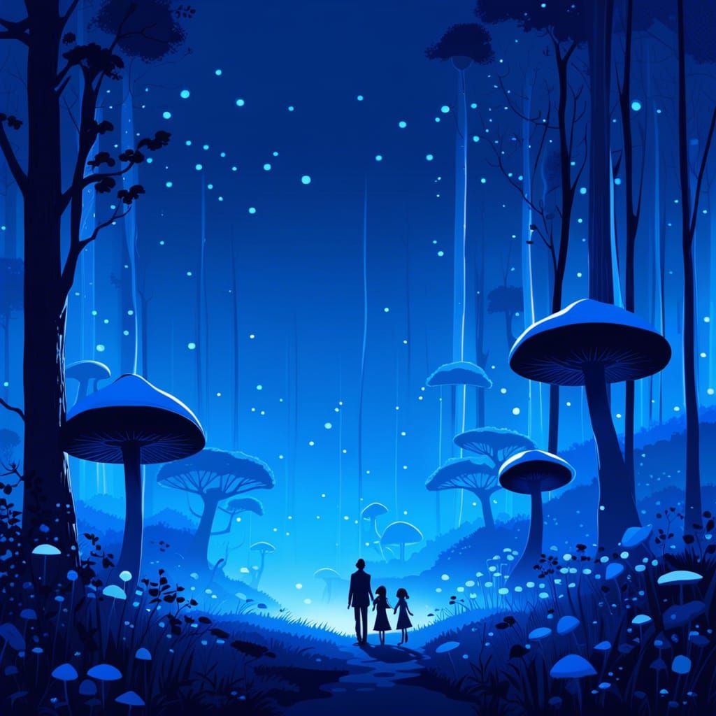 Magical Blue Fairy Forest at Night