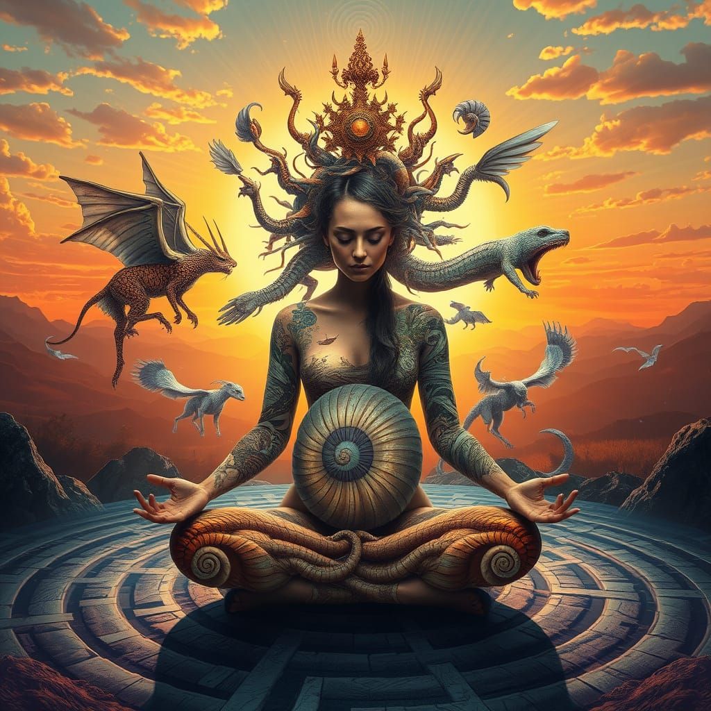 Dreamlike Surrealist Scene of Interconnected Landscapes in V...