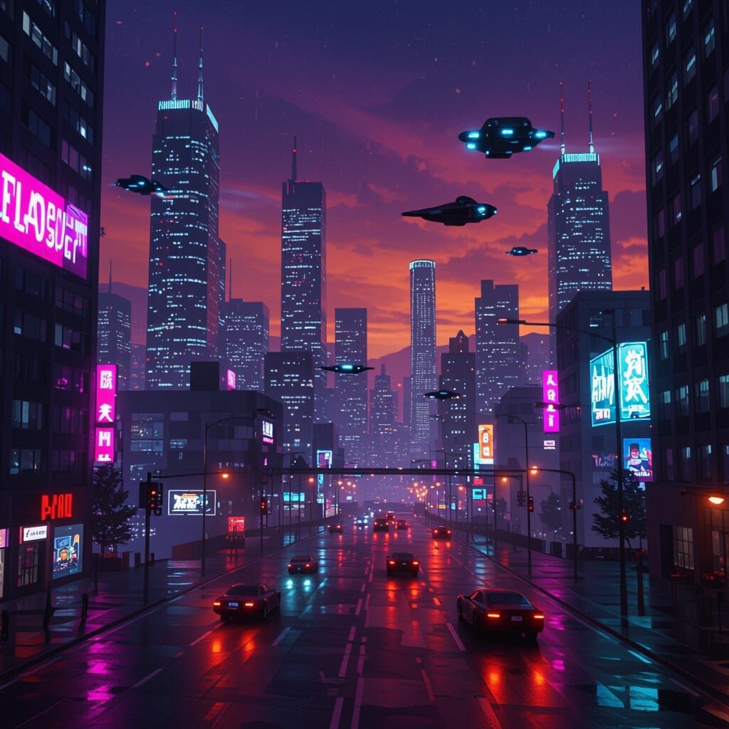Futuristic City at Night in GTA Style