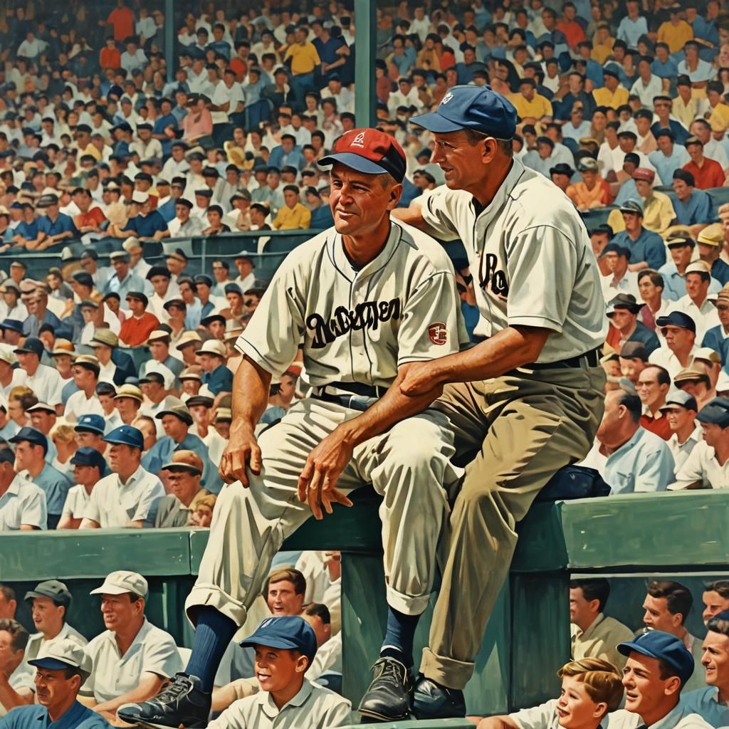 Father and Son Enjoying Baseball Game in Abstract Art