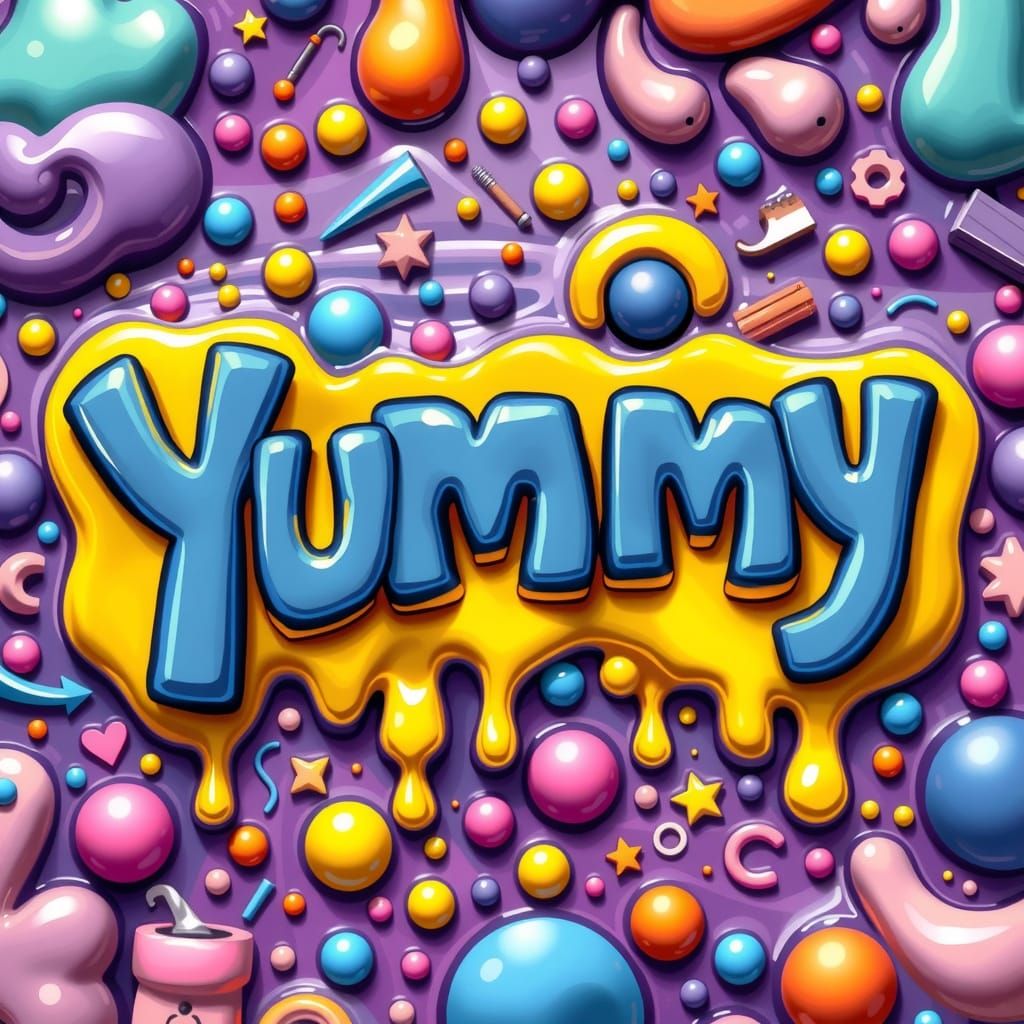 Melted Wax Art with Whimsical Comic Text and Doodles