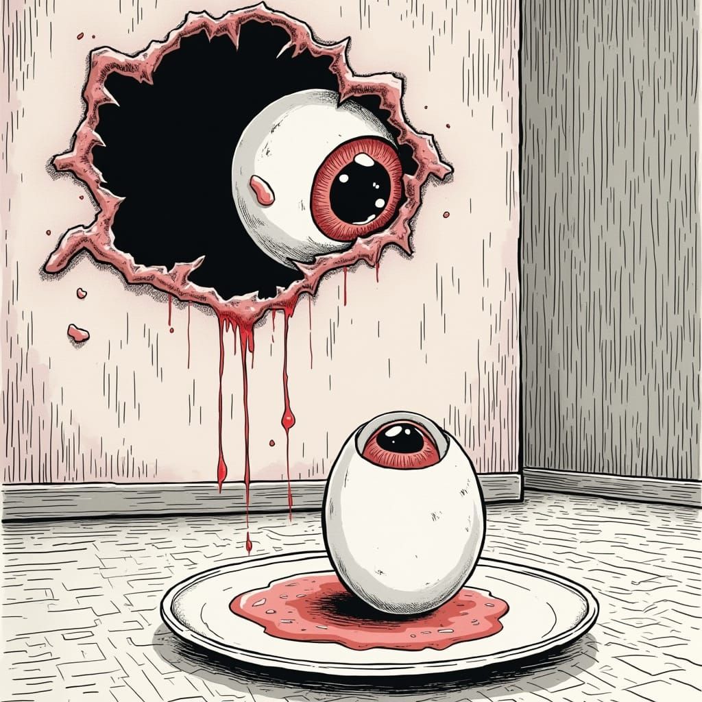 Dark Surrealistic Horror Scene in 1970s Manga Style