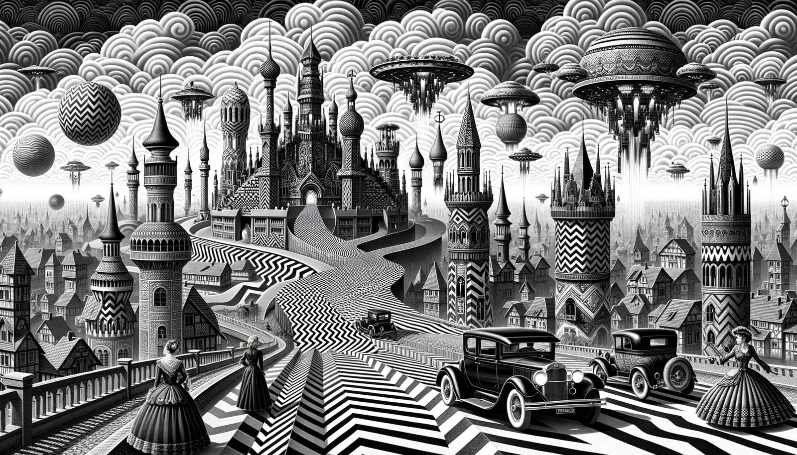 Panoramic Zigzag Landscape with Gothic Citadel