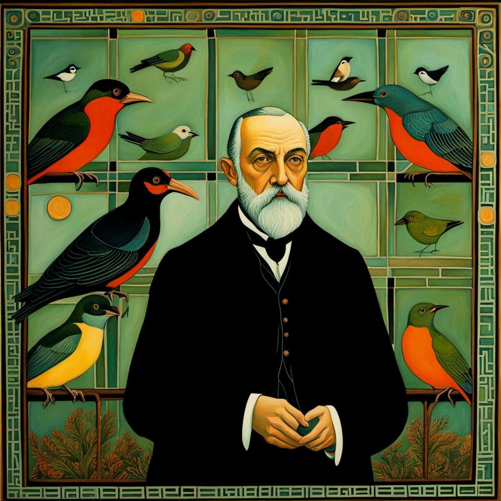 Ornithologist in Eerie Avant-Garde Art