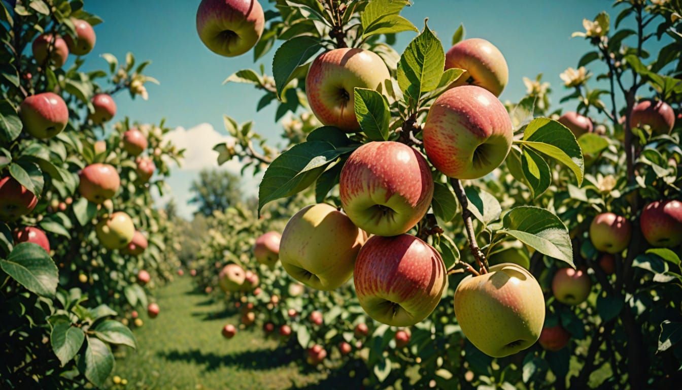 Classic Cinematic Masterpiece of Juicy Apples in Vibrant Blo...