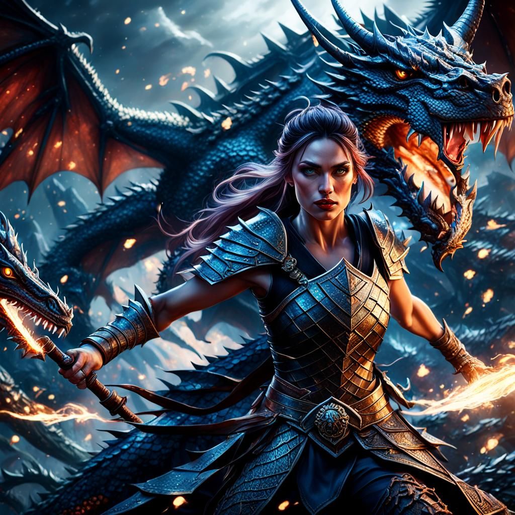 Warrior Woman With Her Dragon