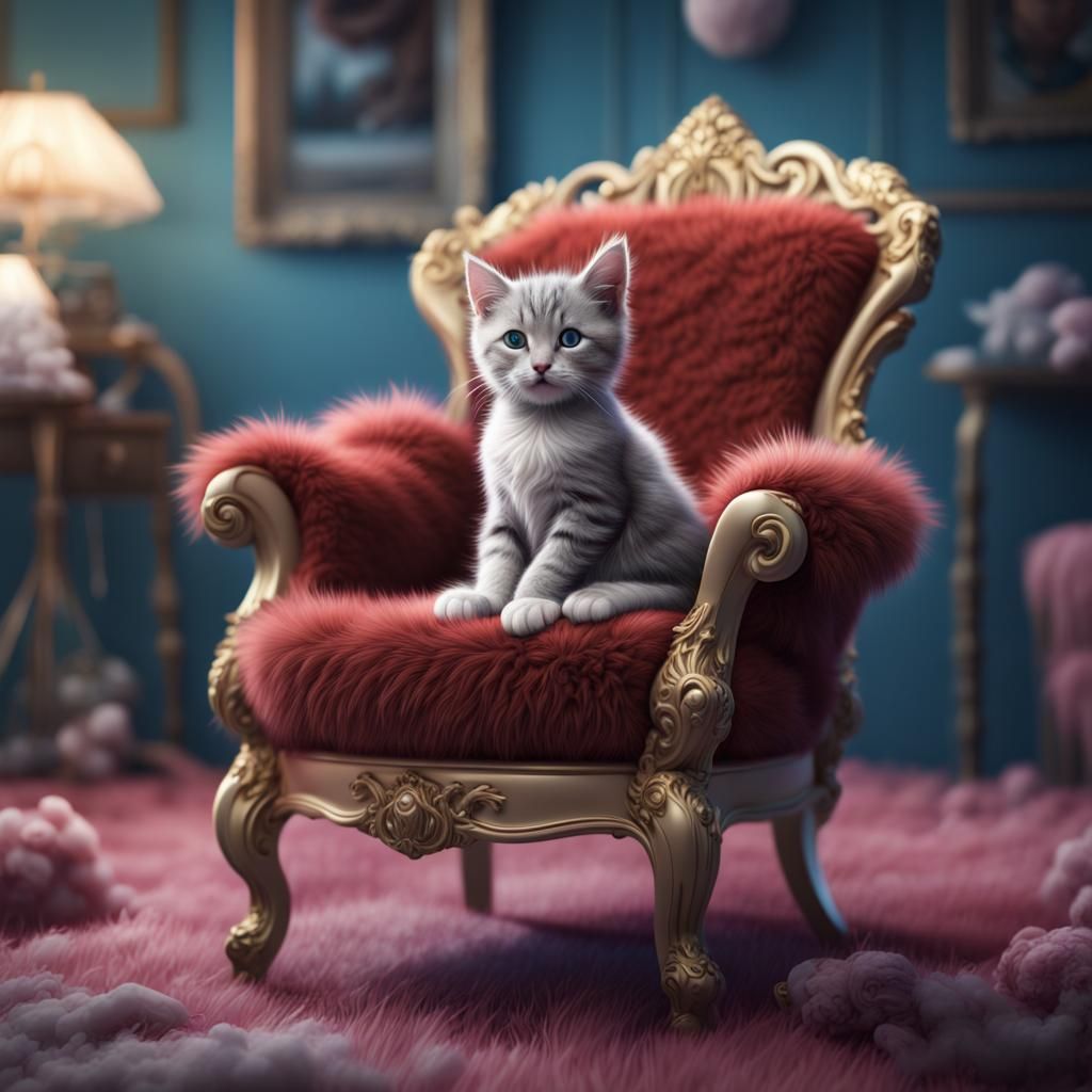 Cute Newborn Cat on Fuzzy Chair in 8k