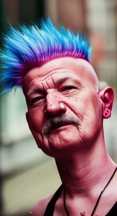Old Punk with Pink Mohawk in London