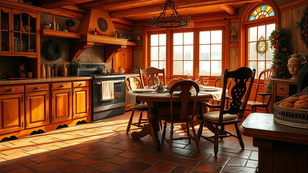Warm Rustic Kitchen with Christmas Turkey Dinner