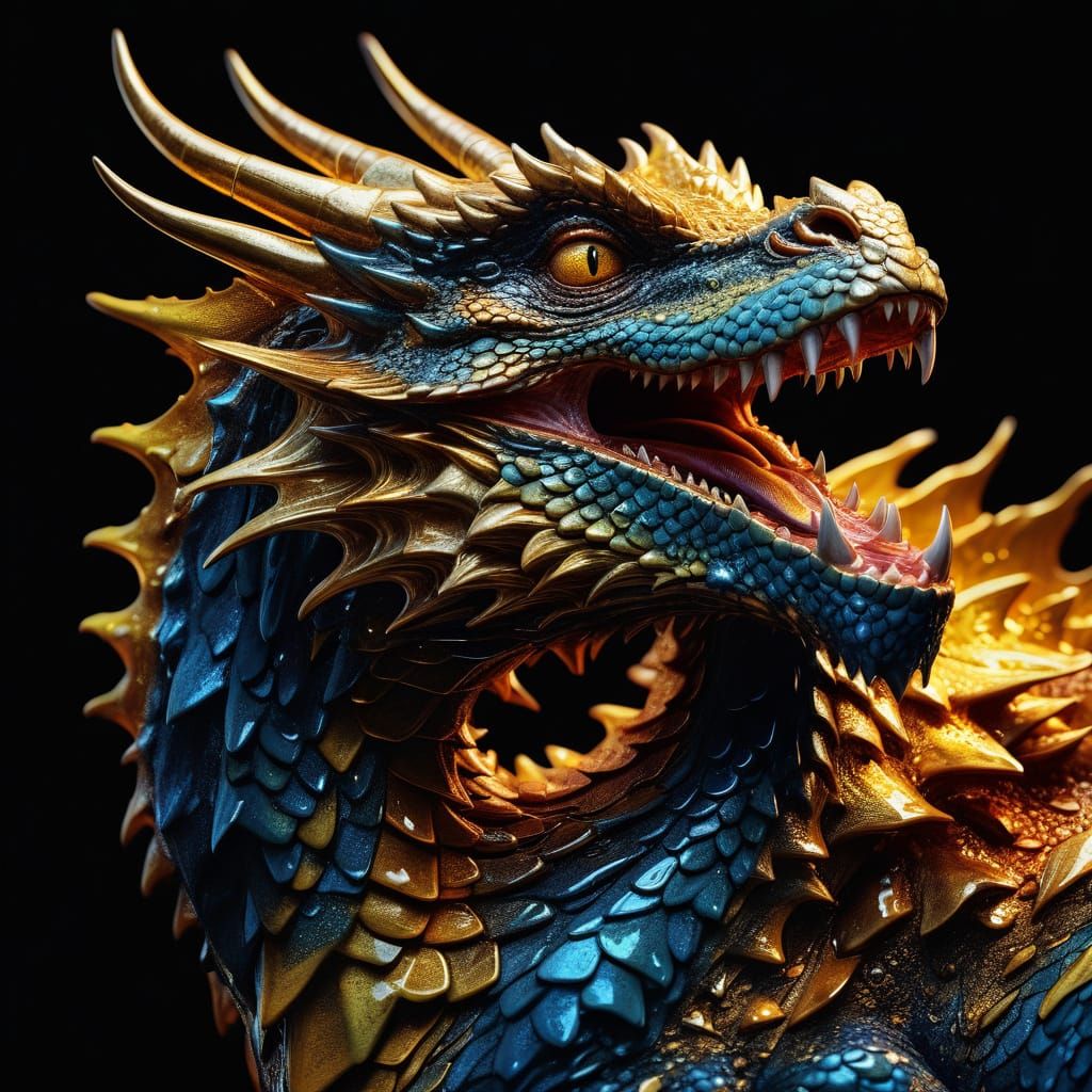 Oiled Dragon Shimmers in Golden Hour Light