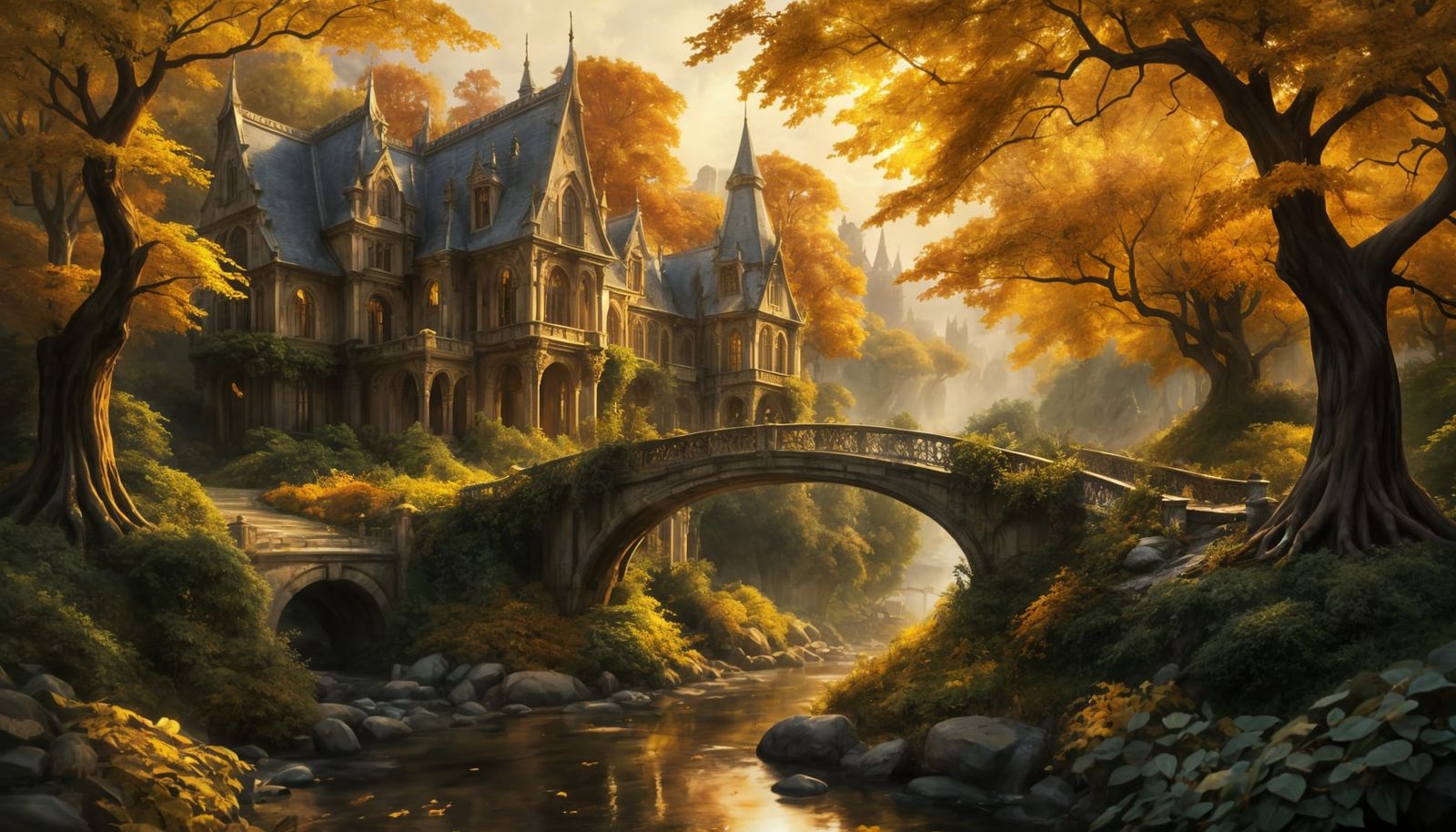 Elven City in Autumnal Splendor Oil Painting