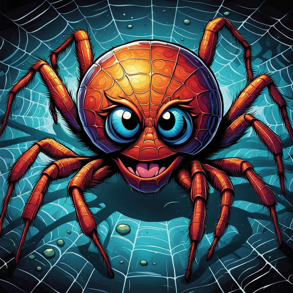 Smiling Spider Cartoon Illustration in Comic Book Style