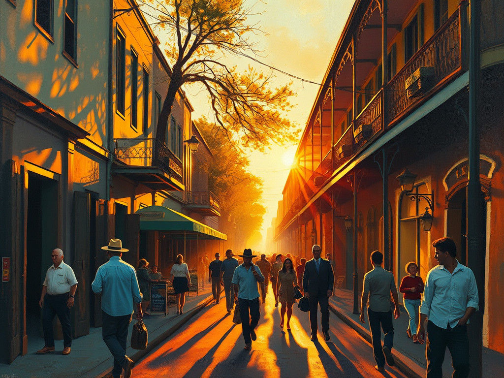 Dreamlike New Orleans Street Scene in Impasto Style