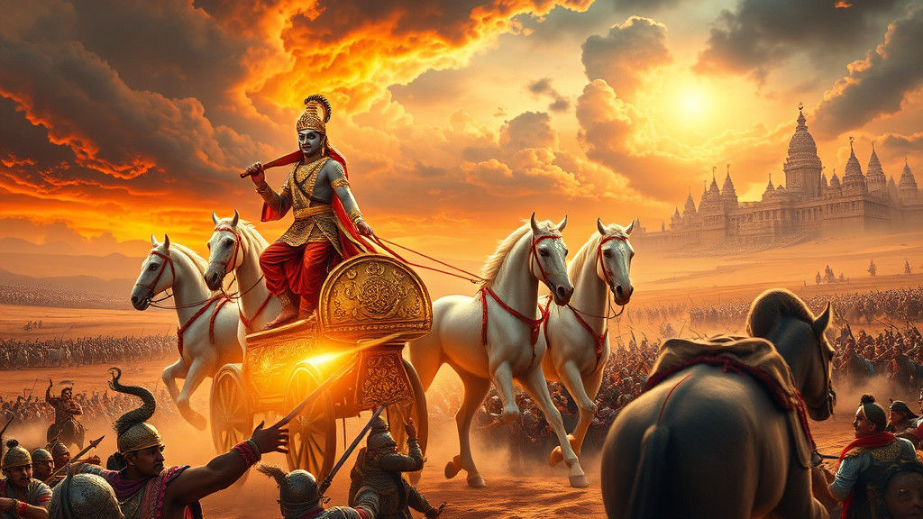 Mahabharata: Krishna and Arjuna on Kurukshetra Battlefield
