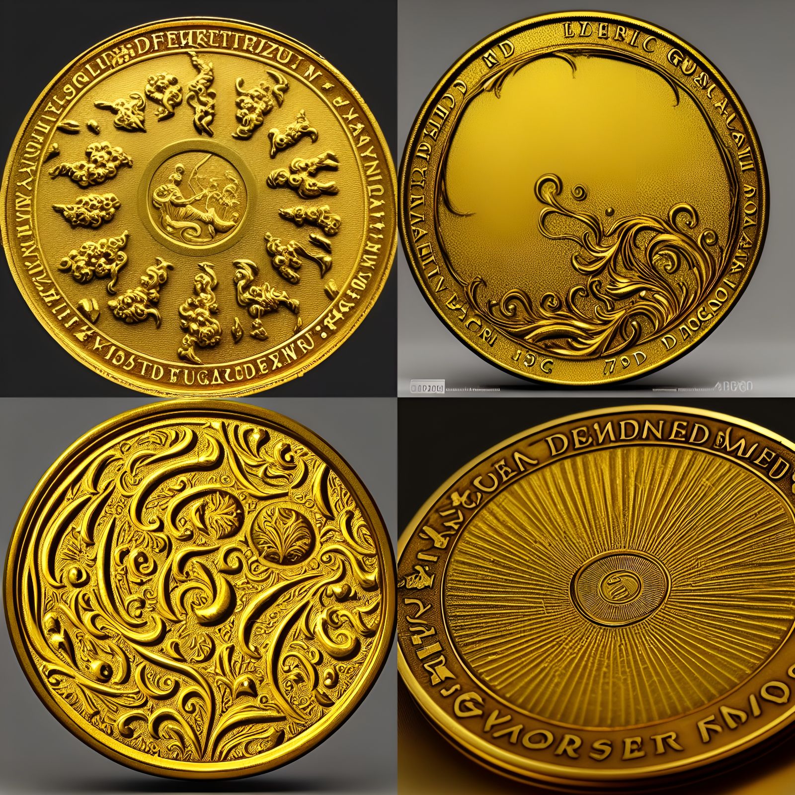 Engraved Gold Coins in Dreamy Surreal Style
