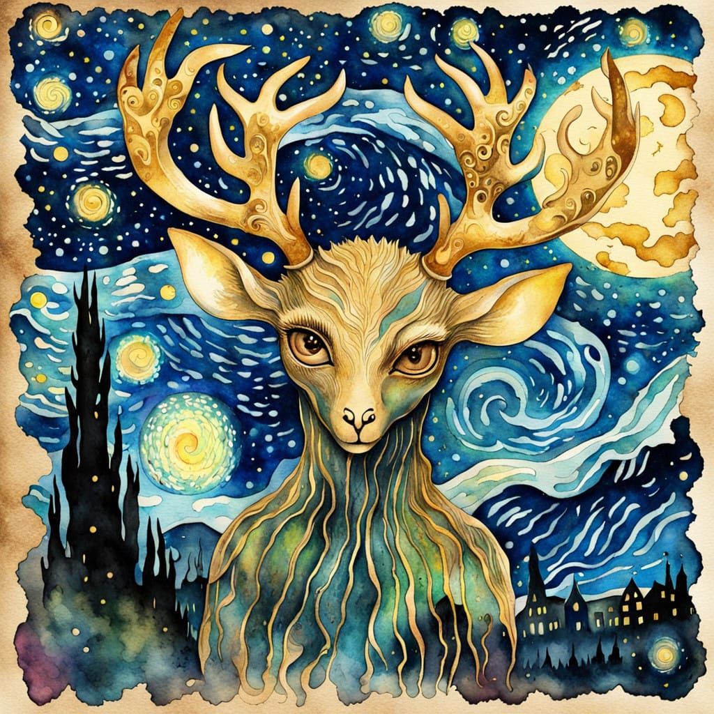 Mystical Alien Goddess in Whimsical Watercolor