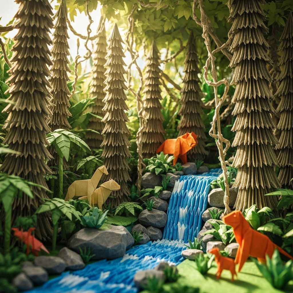 Vibrant Origami Jungle in Pop Art Style