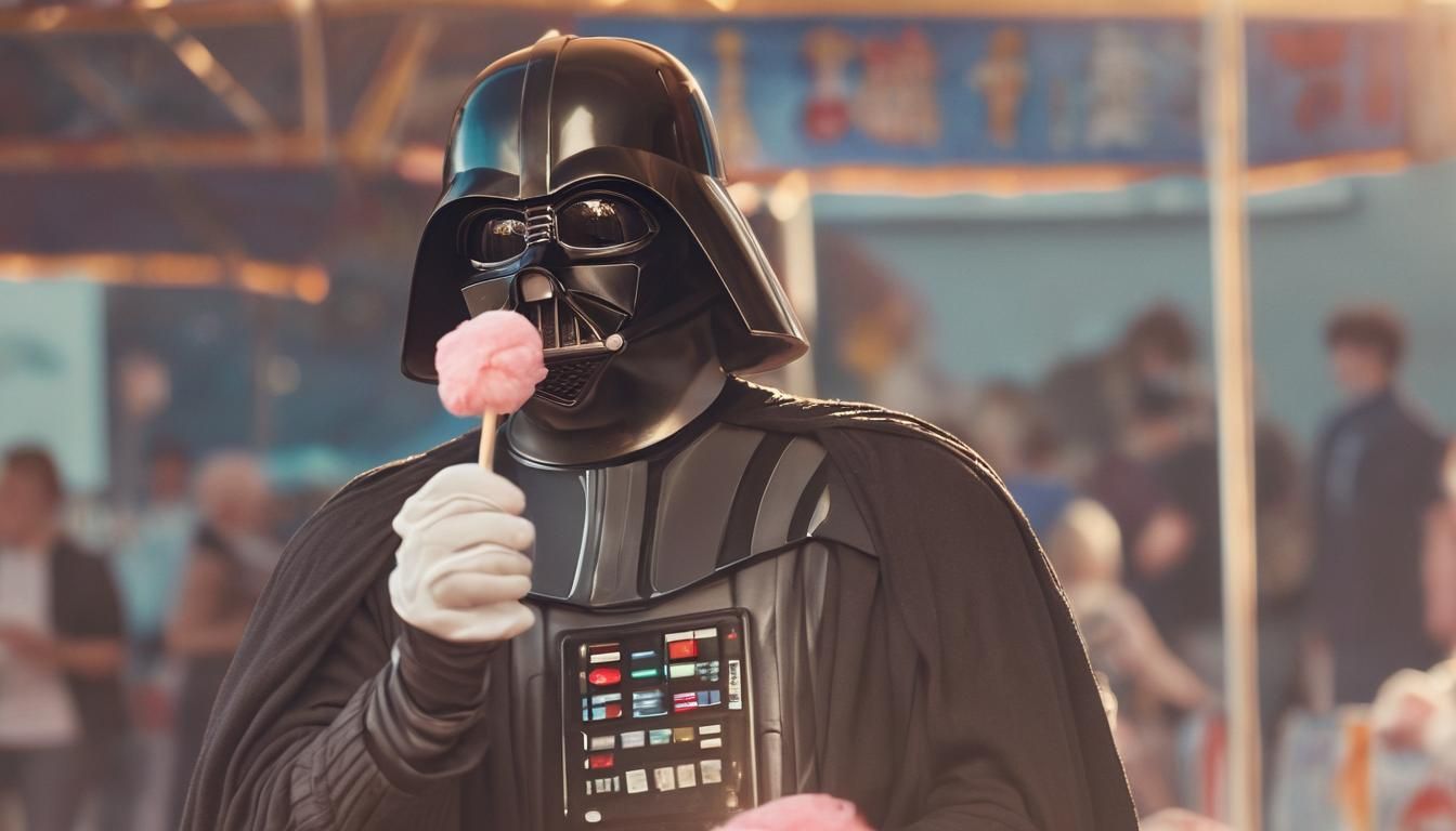 Darth Vader Enjoys Cotton Candy at Fair