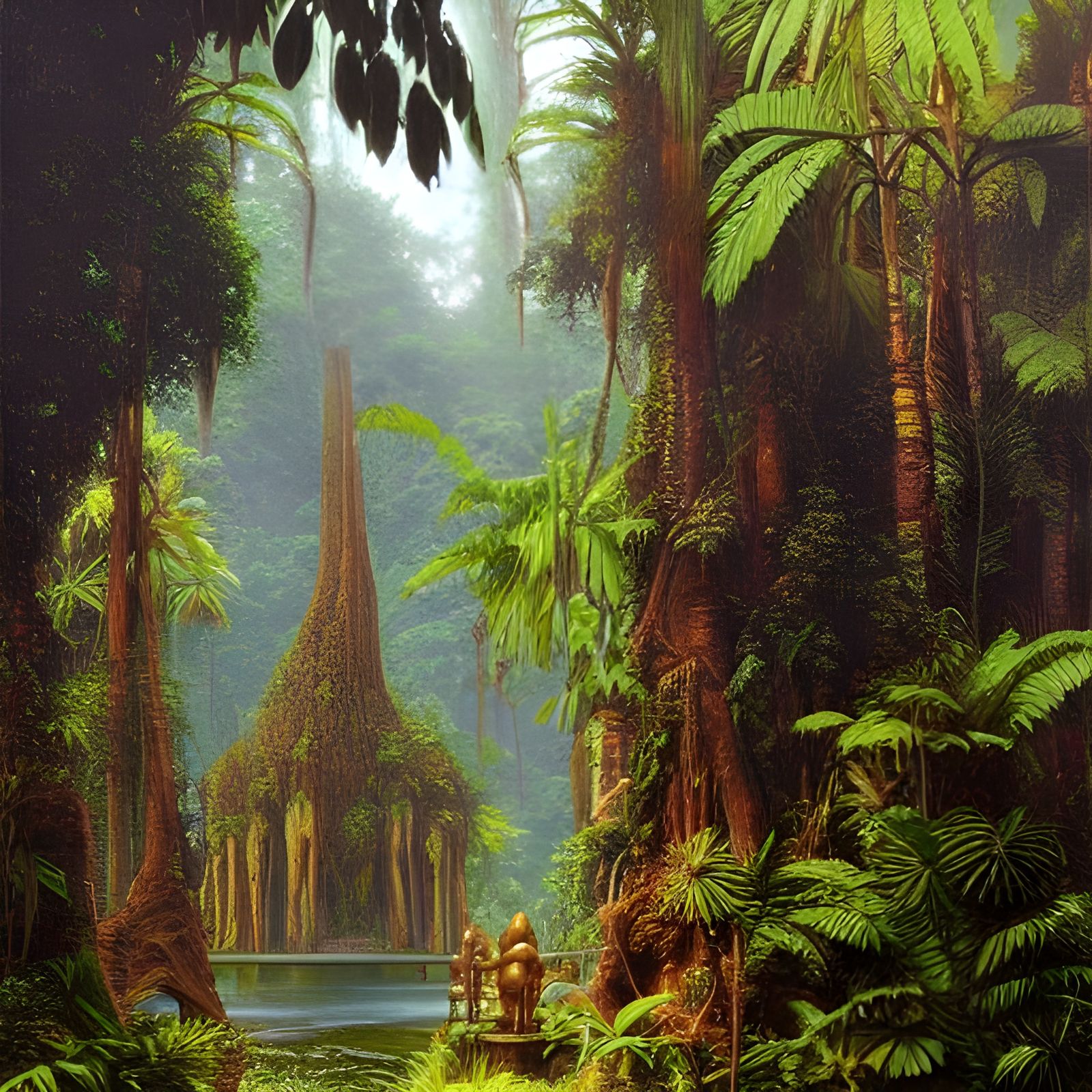 Alien Jungle Temple: Oil Painting