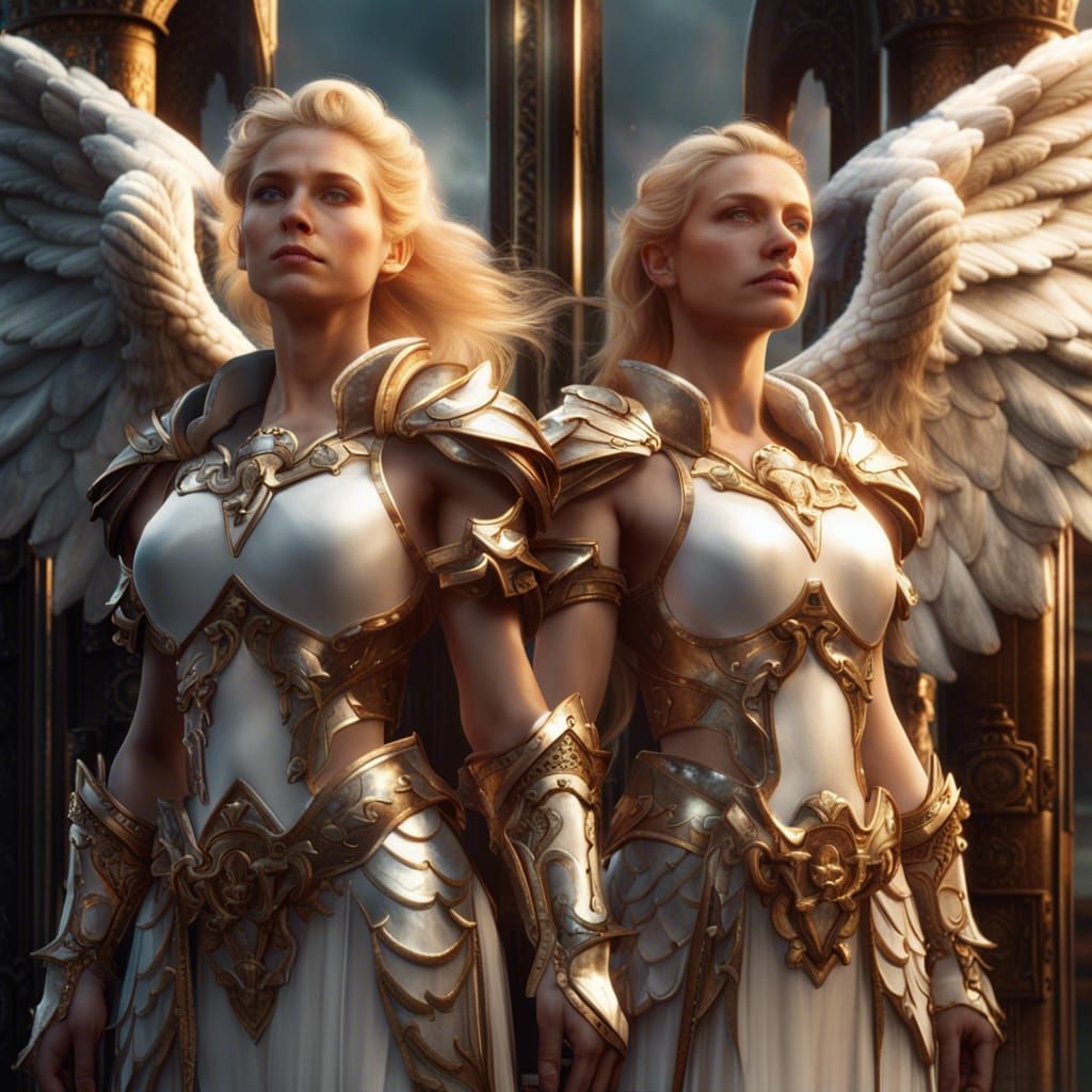 Angelic Guardians at Heaven's Gate: Detailed Matte Painting