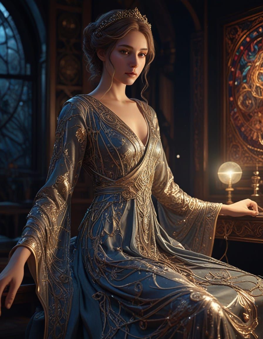 Ethereal Seamstress Weaving Starlight Gowns: Fantasy Art