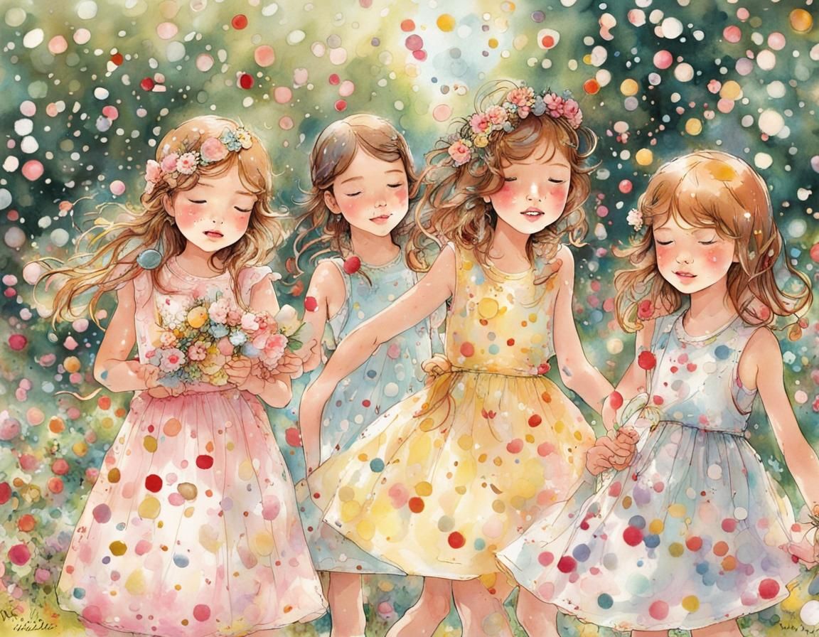 Girls Garden Party in Vintage Illustration Style