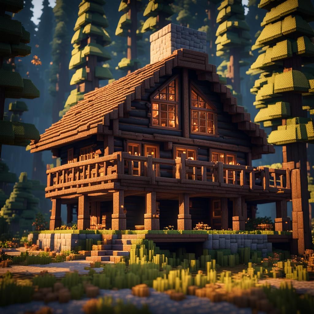 Minecraft Cabin in the Woods, 3D Game Render