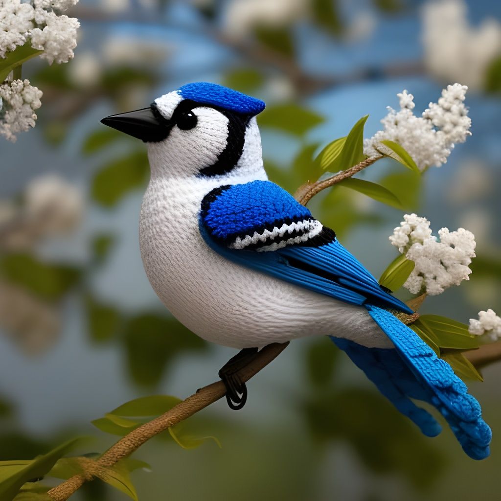 Amigurumi Yarn Blue Jay in a Tree