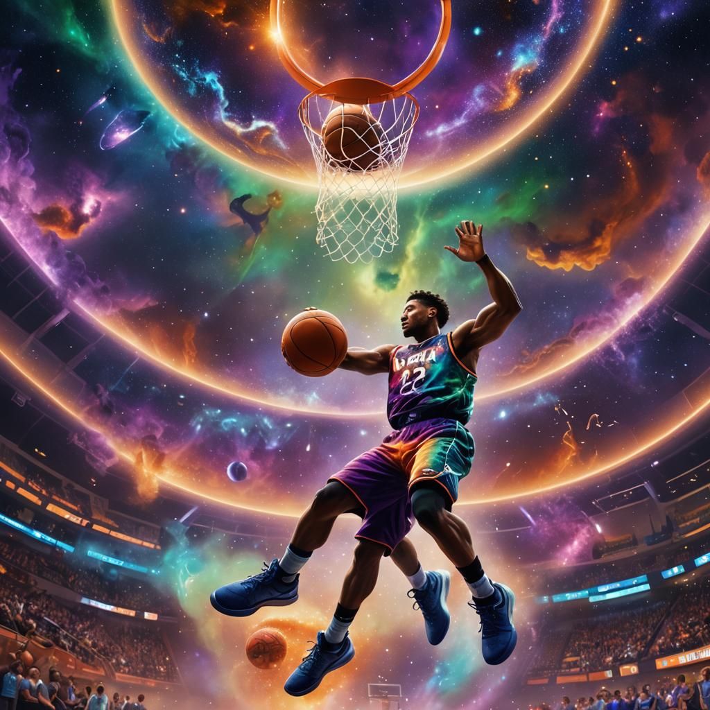 Cosmic Basketball Dunk in a Sci-Fi Arena