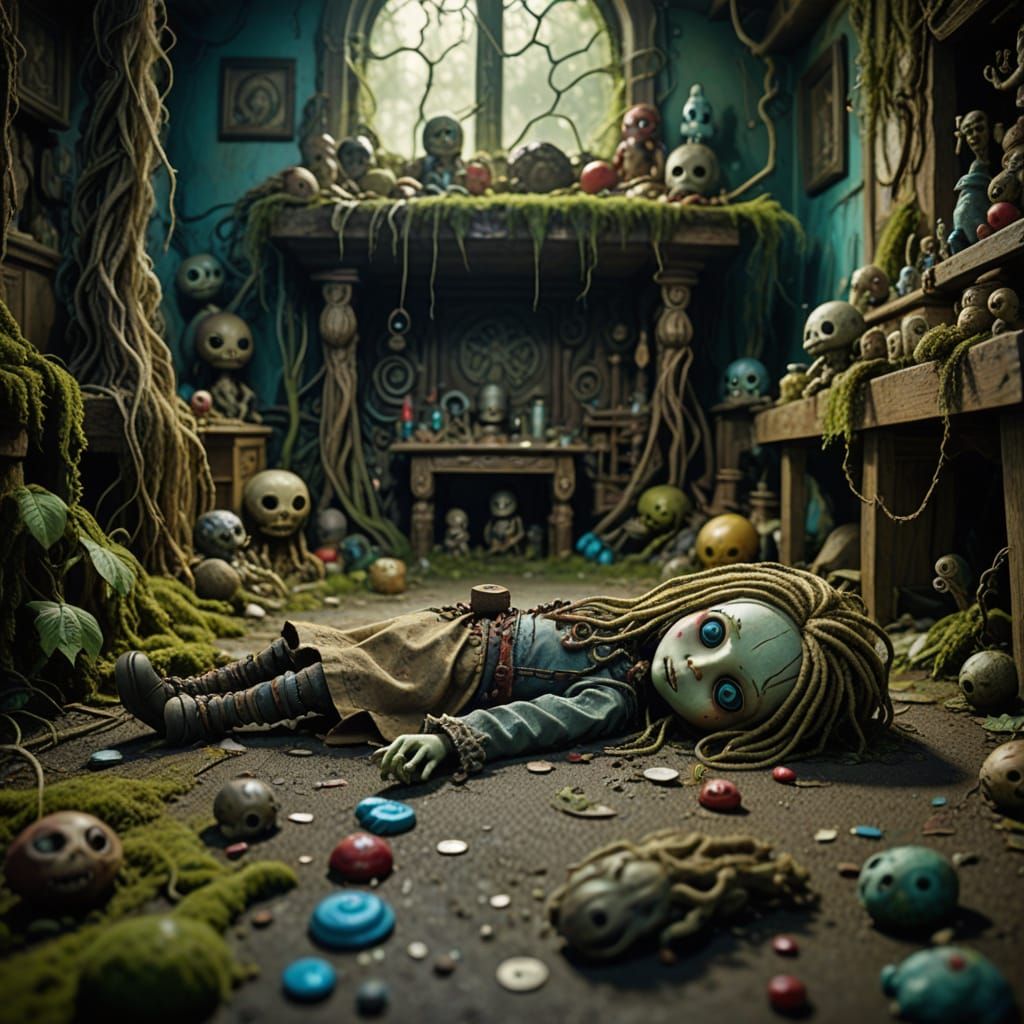 DREADLOCK DOLL IN AN ABANDONED PLAYROOM