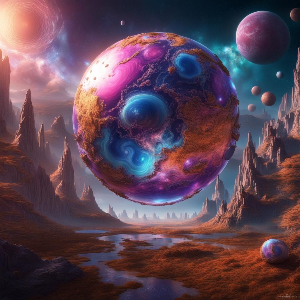 Elemental Sphere in Space: Detailed Fantasy Concept Art