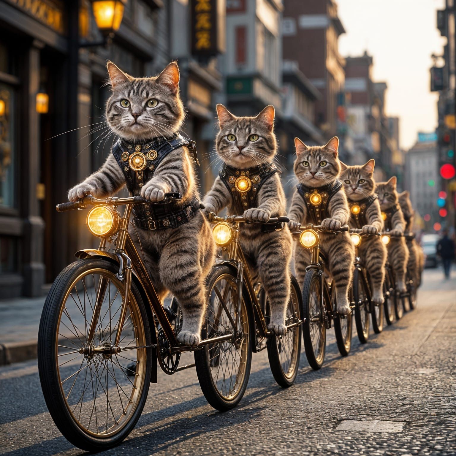 Steampunk Cats on Penny-Farthings with Glowing Gears