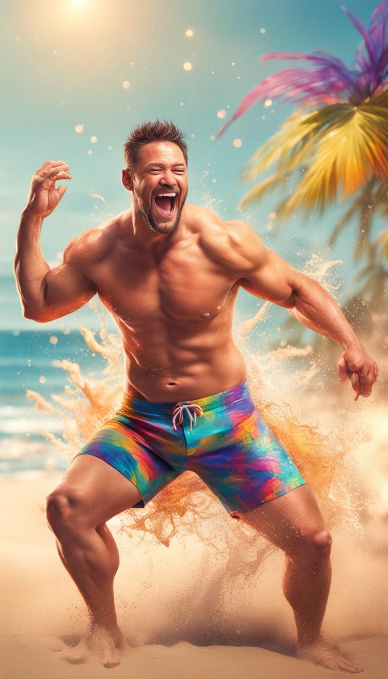Hyperrealistic Beach Dancer in Splash Art Style