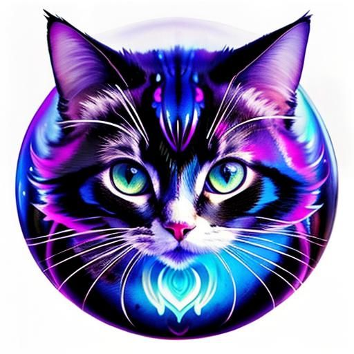 Chibi Cat with Reflective Eyes: Gouache Watercolor Art