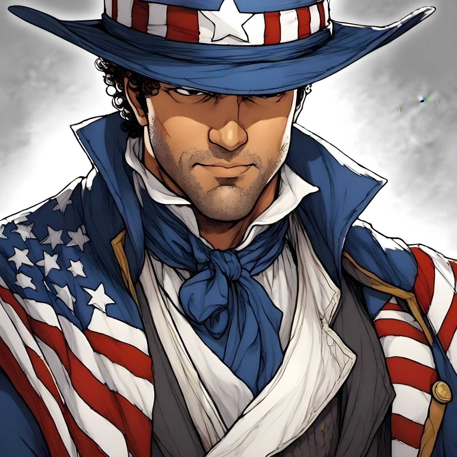 portrait of <lora:My face:1.0> as a Uncle Sam's Brother Jack by artist "anime", Anime Key Visual, Japanese Manga, Pixiv,...