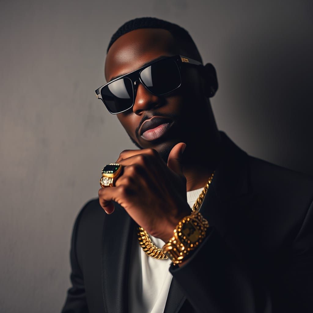 Sleek Black Rapper Exudes Opulence in Moody Portrait