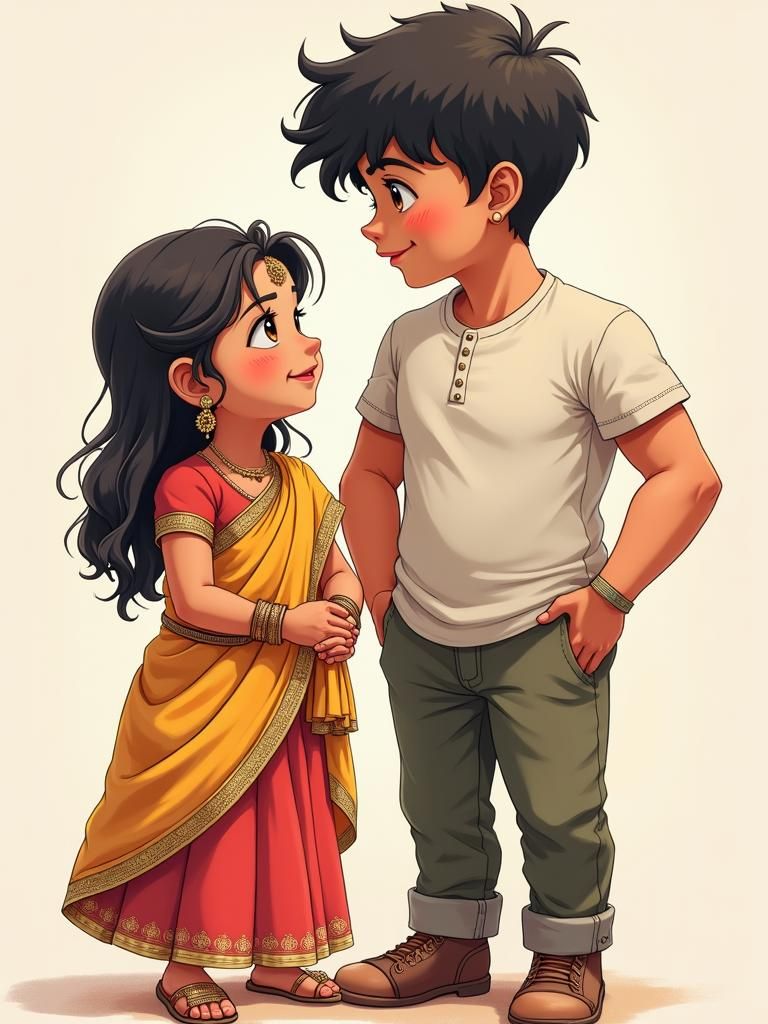 Charming Anime Art of Indian Girl and Boy