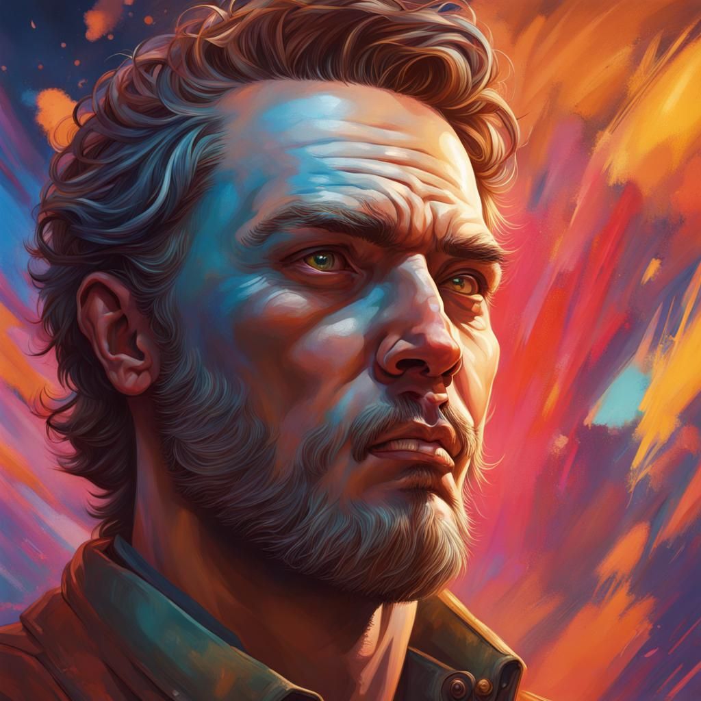 Hyperrealistic Portrait of a Man with Colorful Background