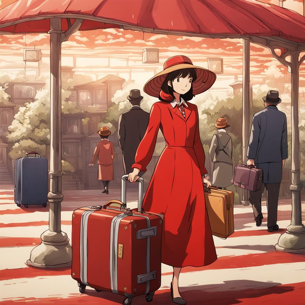 Mysterious Traveler in Whimsical Studio Ghibli Style