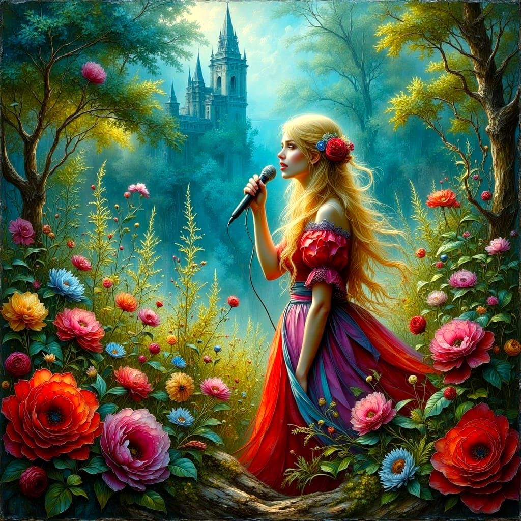 Folk Festival Singer in Impasto Oil Painting