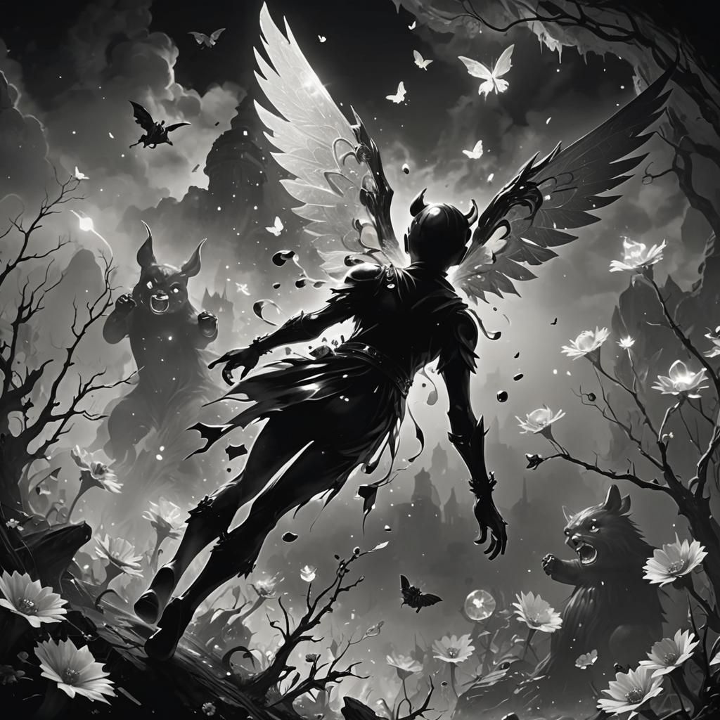 Pitch black cute  Gummy bear wizard with big ears battling a...