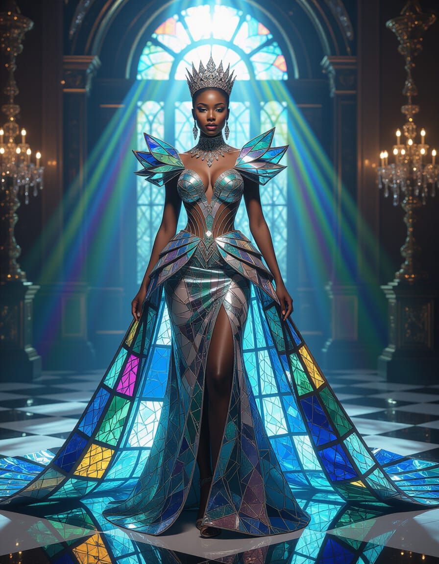 African Queen in Shimmering Glass Gown