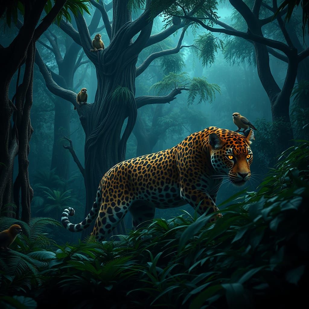 Jaguar in Rainforest: 8k Resolution Concept Art