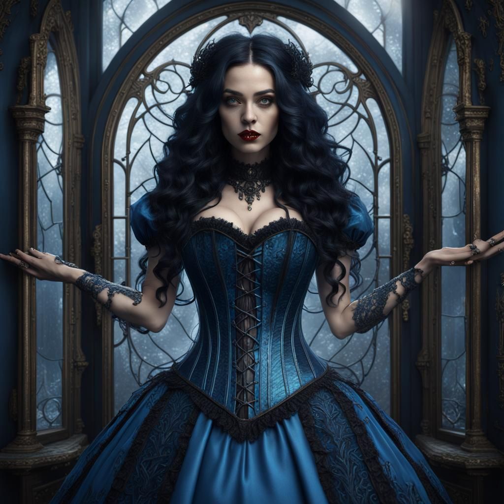 Gothic Alice Portrait in Broken Mirror, Fantasy Art
