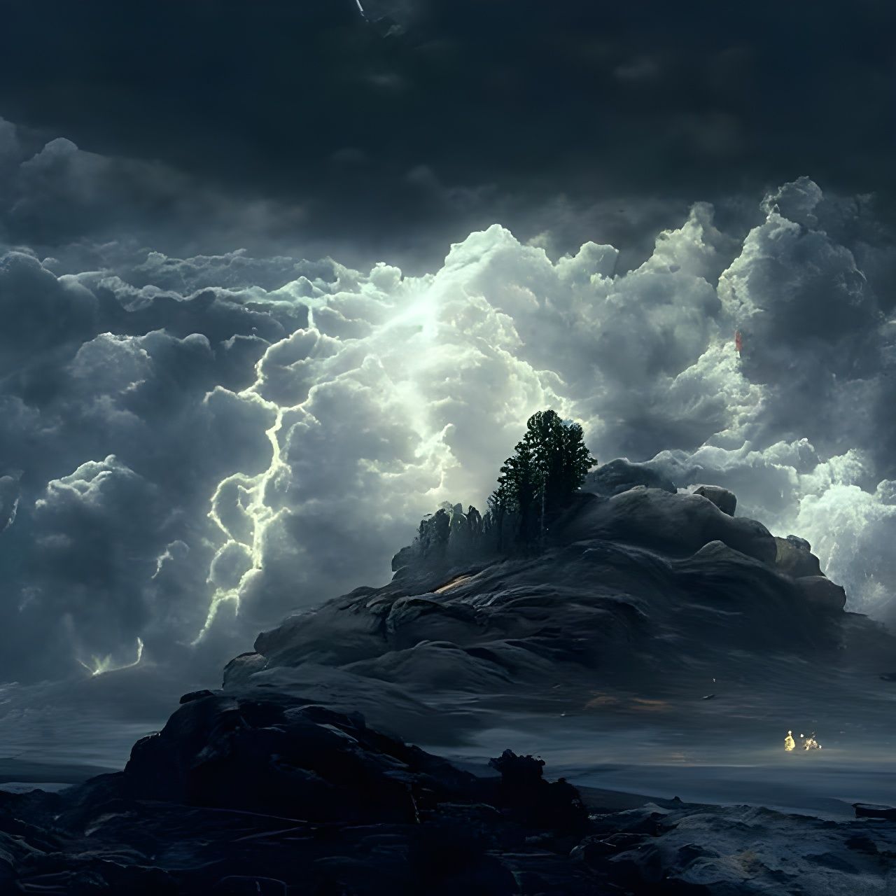 Dramatic Thunderstorm Illuminated by Lightning