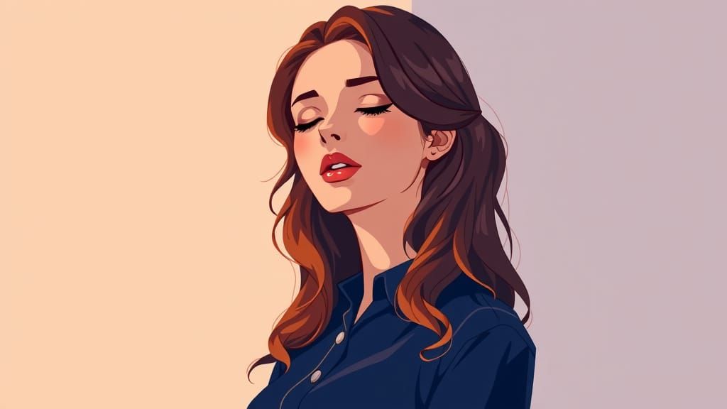 Serenely Styled Woman in Vibrant Cel-Shaded Portrait