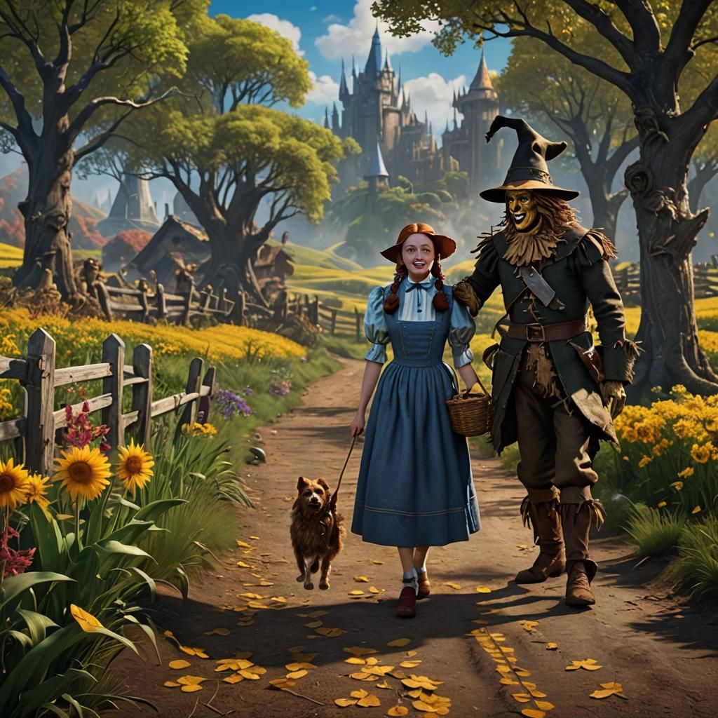 Dorothy Meets the Scarecrow in Oz: Fantasy Art