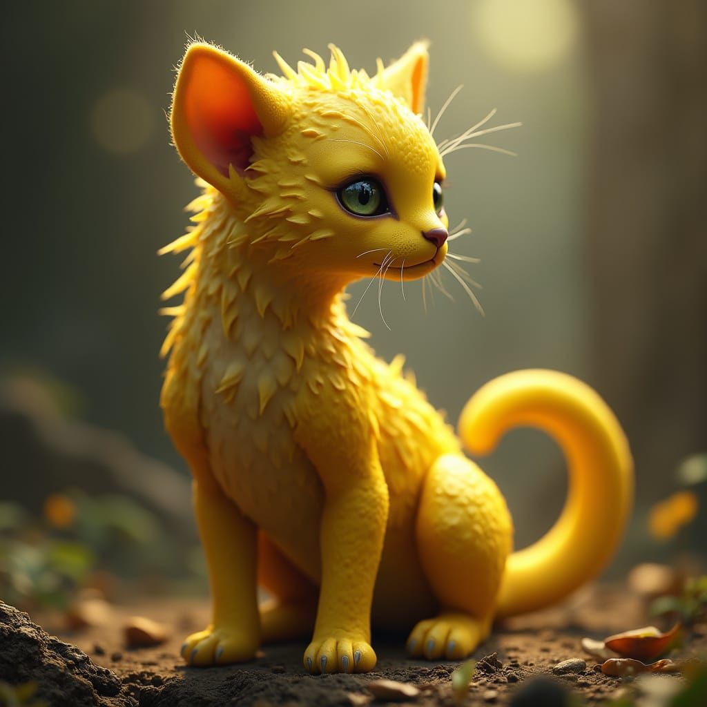 Majestic Feline-Banana Hybrid in Enchanted Landscape